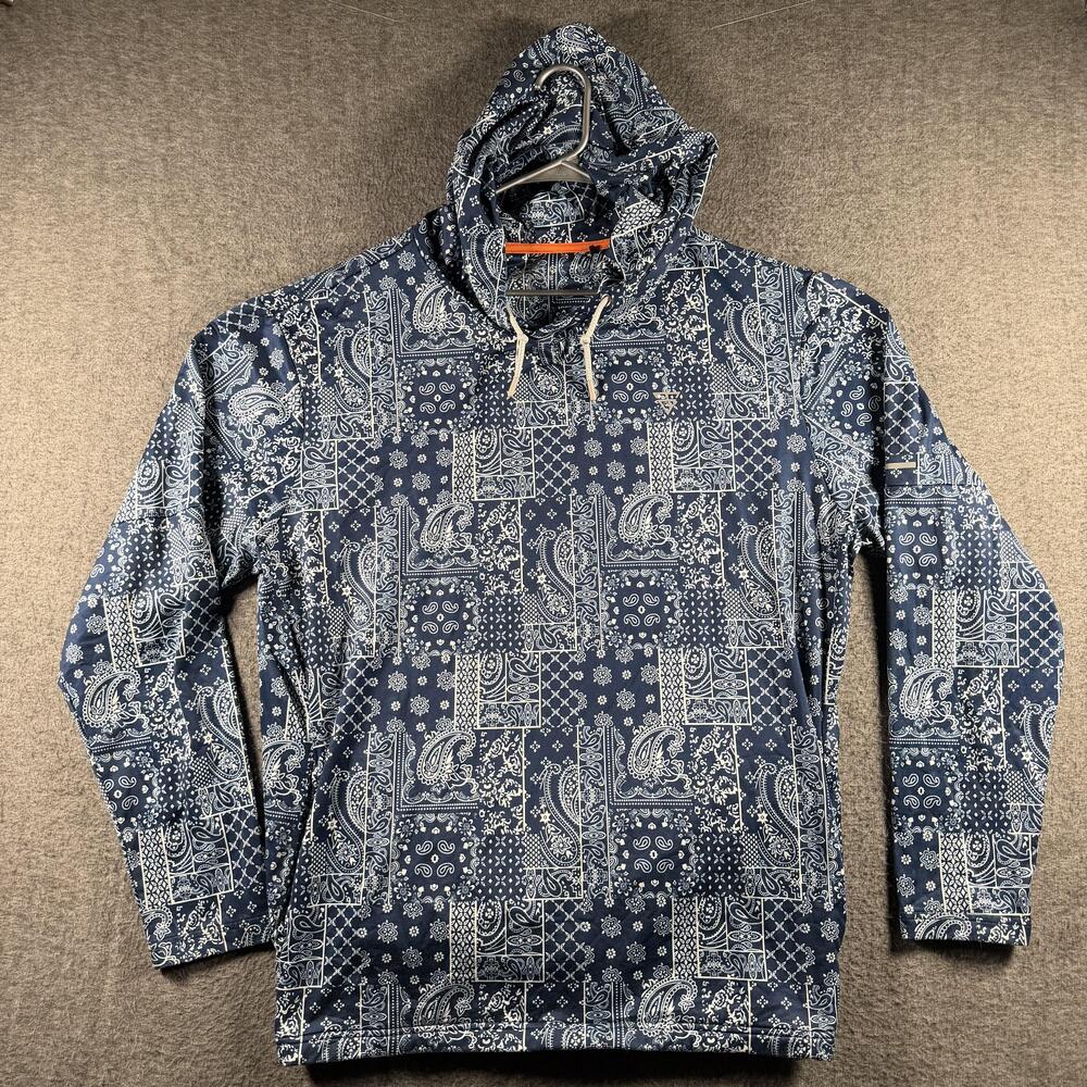 Maelreg Hoodie Mens 2XL Blue Paisley Bandana Performance Pullover Stretch Gym